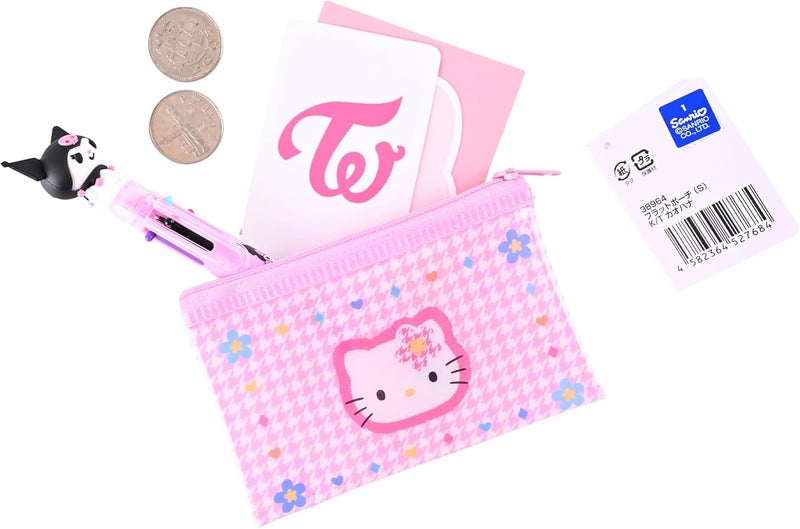 MENBLY Kitty 50th Anniversary Zipper Bag - 4.72x2.95 in Cute Vinyl Card Wallet & Organizer, Kawaii Flat Pouch, Clear Zipper Pouch, Storage Bag (Pink Plaid Kitty) - Image 5